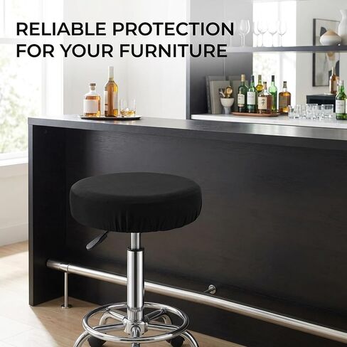 Bar Stool Seat Covers, Set of 4 Round Stool Covers in Black, Elastic Design for Home Bars and Commercial Spaces, Washable Fabric for Pet-Friendly -Safe Environments, bar Stool seat Covers in Saudi Arabia