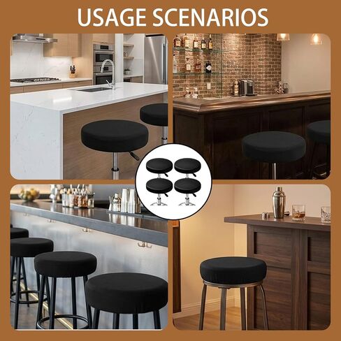 Bar Stool Seat Covers, Set of 4 Round Stool Covers in Black, Elastic Design for Home Bars and Commercial Spaces, Washable Fabric for Pet-Friendly -Safe Environments, bar Stool seat Covers in Saudi Arabia
