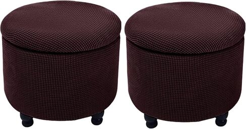 2 Piece Stretch Ottoman Slipcover Storage Foot Stool Cover Thick Jacquard Fabric Round Slipcover Removable Washable Furniture Protector for Living Room (Color : Brown) in Saudi Arabia