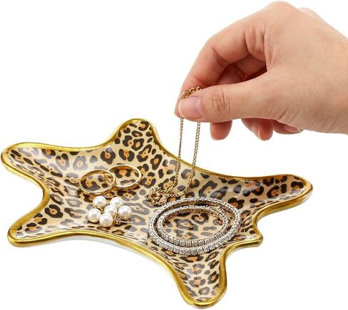 Bokon Leopard Jewelry Tray Trinket Plate 6.3 x 4.7 Inch Ceramic Cheetah Print Rings Case Dish Animal Jewelry Organizer for Room Decor Women Birthday Mothers Gift in Kuwait