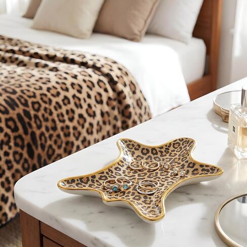 Bokon Leopard Jewelry Tray Trinket Plate 6.3 x 4.7 Inch Ceramic Cheetah Print Rings Case Dish Animal Jewelry Organizer for Room Decor Women Birthday Mothers Gift in Kuwait
