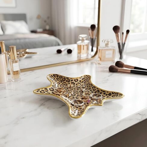 Bokon Leopard Jewelry Tray Trinket Plate 6.3 x 4.7 Inch Ceramic Cheetah Print Rings Case Dish Animal Jewelry Organizer for Room Decor Women Birthday Mothers Gift in Kuwait