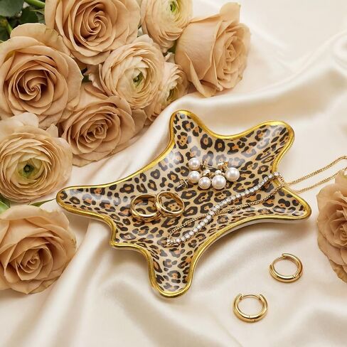 Bokon Leopard Jewelry Tray Trinket Plate 6.3 x 4.7 Inch Ceramic Cheetah Print Rings Case Dish Animal Jewelry Organizer for Room Decor Women Birthday Mothers Gift in Kuwait