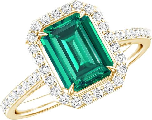 Certified Lab Grown Emerald Engagement Ring with Moissanite Halo - 6X8 mm Emerald Cut Ring - Aaaa Quality in Kuwait