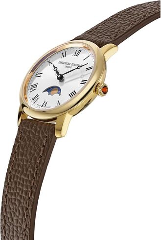 Frederique Constant Ladies Swiss Made Classic Quartz Moonphase Gold Stainless Steel Case Watch and Brown Leather Strap, Style: FC-206RS1S5 in Saudi Arabia