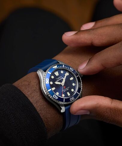 Timex Unisex Deepwater Meridian 200 38mm Watch - Blue Two- Piece Quick Release Blue Dial Stainless Steel Case in Kuwait