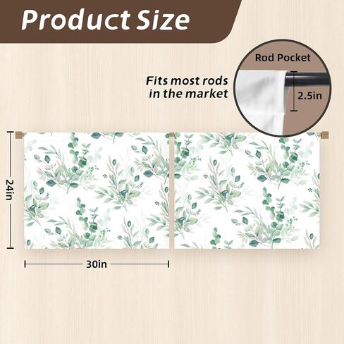 MAMUSE Kitchen Curtains Over Sink - Cortinas para Cocina Cafe Basement Farmhouse Short Mini Curtain for Bathroom Window Summer Elegant Country Rustic Modern Cute - 30×24", Green Leaves in Kuwait