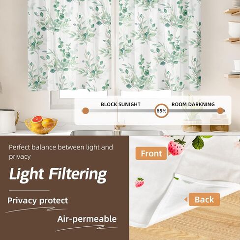 MAMUSE Kitchen Curtains Over Sink - Cortinas para Cocina Cafe Basement Farmhouse Short Mini Curtain for Bathroom Window Summer Elegant Country Rustic Modern Cute - 30×24", Green Leaves in Kuwait