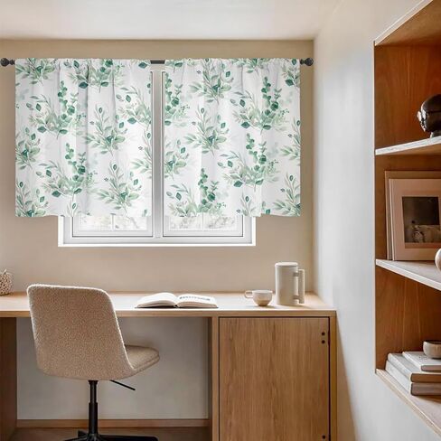 MAMUSE Kitchen Curtains Over Sink - Cortinas para Cocina Cafe Basement Farmhouse Short Mini Curtain for Bathroom Window Summer Elegant Country Rustic Modern Cute - 30×24", Green Leaves in Kuwait