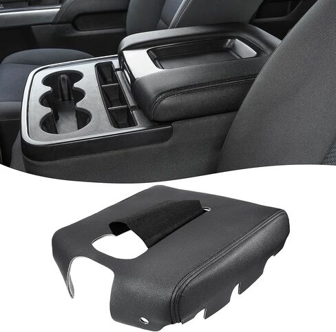 بديل غطاء مسند ذراع وحدة التحكم المركزية لسيارة 2014-2018 Chevy Silverado وGMC Sierra، جلد الفينيل، تنجيد جلد مسند ذراع السيارة، مضاد للخدش، أسود (مقعد القفز فقط) in Kuwait
