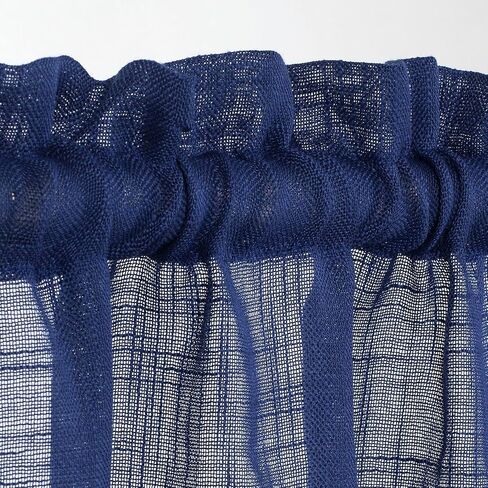 Diamond Home Linens 3 Piece Linen Semi Sheer Kitchen Window Curtain Tiers and Valance Set 36" Long, Navy Blue. in Saudi Arabia