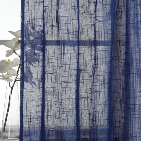 Diamond Home Linens 3 Piece Linen Semi Sheer Kitchen Window Curtain Tiers and Valance Set 36" Long, Navy Blue. in Saudi Arabia
