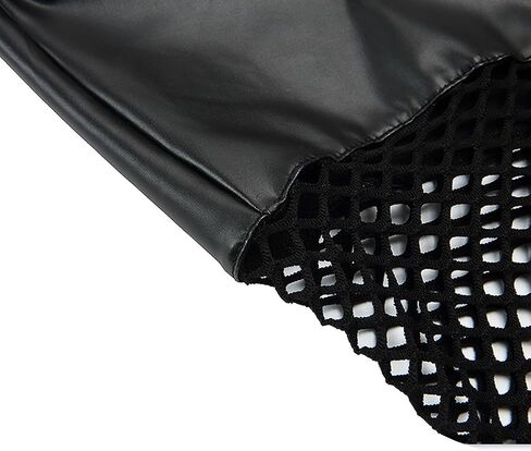 Mens Fishnet Shirt Faux Leather Crop Top Sexy Mesh Tank Tops See Through Muscle T-Shirts Rave Outfits in Kuwait