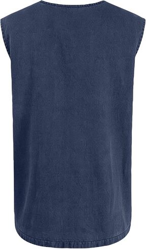 Sleeveless Shirts for Men Distressed Washed Tank Tops Henley Button Down V Neck Polo Shirt Vintage Solid Tee Top in Kuwait