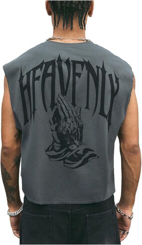 VIPWOLF Men's Y2K Cropped Tank Tops Letter Graphic Sleeveless Boxy Shirts Streetwear in Kuwait