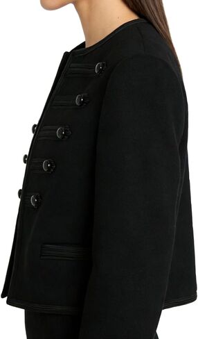Women's Steampunk Military Jacket Wool Blend Napoleon Style Crew Neck Button Design Casual Blazer in Kuwait