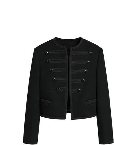 Women's Steampunk Military Jacket Wool Blend Napoleon Style Crew Neck Button Design Casual Blazer in Kuwait