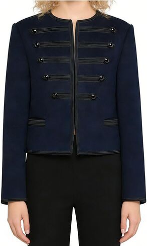 Women's Steampunk Military Jacket Wool Blend Napoleon Style Crew Neck Button Design Casual Blazer in Kuwait