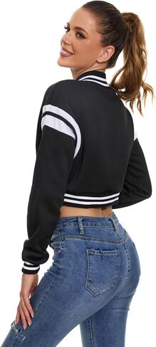 jeecoin Women's Baseball Varsity Jacket Vintage Crop Top Letter Print College Letterman Coat Bomber Jackets in Saudi Arabia