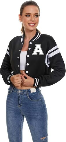 jeecoin Women's Baseball Varsity Jacket Vintage Crop Top Letter Print College Letterman Coat Bomber Jackets in Saudi Arabia