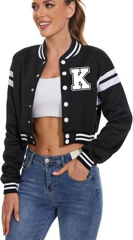 jeecoin Women's Baseball Varsity Jacket Vintage Crop Top Letter Print College Letterman Coat Bomber Jackets in Saudi Arabia