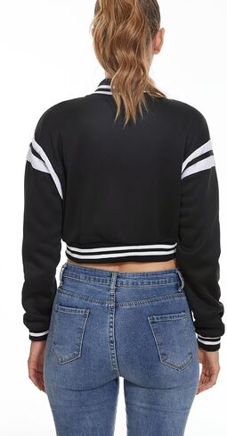 jeecoin Women's Baseball Varsity Jacket Vintage Crop Top Letter Print College Letterman Coat Bomber Jackets in Saudi Arabia