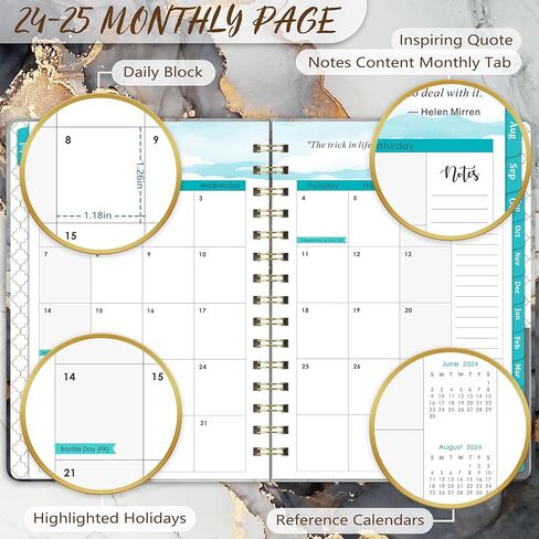 2025-2027 Monthly Planner/Monthly Calendar - JULY 2025 - JUNE 2027, Monthly Planner 2025-2027, 2-Year Monthly Planner, 9" x 11", 24 Monthly Planner, Flexible Cover + Pockets + Monthly Tabs - Black Waterink in Kuwait