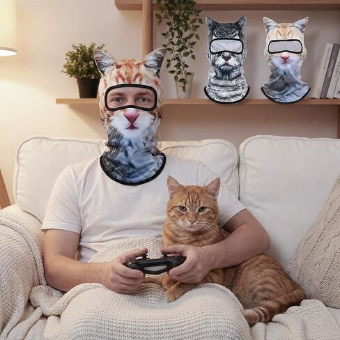 3PCS 3D Cat Ski Mask, Funny Animal Sheisty Breathable Mask for Party Festivals Skiing Riding & Outdoor in Saudi Arabia