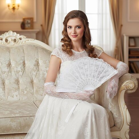 Lace Fan, White Lace Hand Fan for Tea Party Vintage Bride Fans Folding Tea Party Fans with Tassel for Women Bride Wedding Masquerade Dancing Decorations in Kuwait