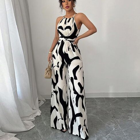 Women's suspender jumpsuit jumpsuit summer milk striped strap neck SHX080 in Kuwait