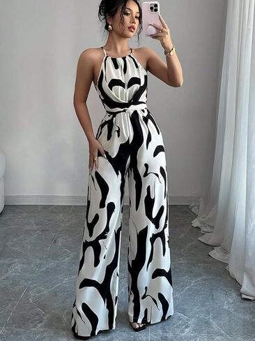 Women's suspender jumpsuit jumpsuit summer milk striped strap neck SHX080 in Kuwait