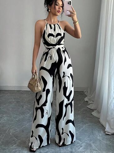 Women's suspender jumpsuit jumpsuit summer milk striped strap neck SHX080 in Kuwait