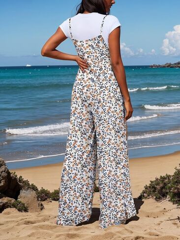 Women's Jumpsuits Summer Rompers Casual Wide Leg Overalls Loose Sleeveless Boho Rompers with Pockets in Kuwait