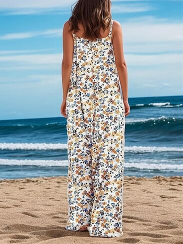 Women's Jumpsuits Summer Rompers Casual Wide Leg Overalls Loose Sleeveless Boho Rompers with Pockets in Kuwait