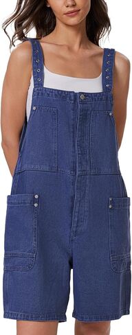D-Sun Women's Denim Shortalls Overalls Casual Adjustable Strap Bib Short Jeans Romper with Pockets in Saudi Arabia