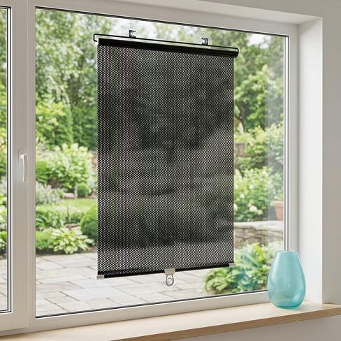 DECHOUS Blackout Blind Shade with Suction Cups - Portable Window Shade Pull Down No Drill Temporary Sunshade Roller 49''H*23''W for Home Office Car Blackout in Kuwait