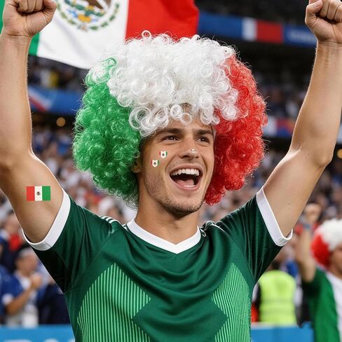 MEEZY American Flag Colored Afro Wig for Men Women 2026 World Soccer Championship Cup, Blue White Red Afro Wigs Soccer Fans Cheer Hair Piece Funny Crazy Fluffy Hair with Accessories for 4th of July in Saudi Arabia