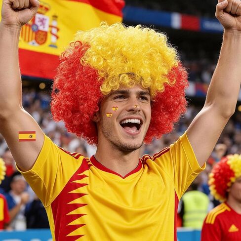 MEEZY American Flag Colored Afro Wig for Men Women 2026 World Soccer Championship Cup, Blue White Red Afro Wigs Soccer Fans Cheer Hair Piece Funny Crazy Fluffy Hair with Accessories for 4th of July in Saudi Arabia