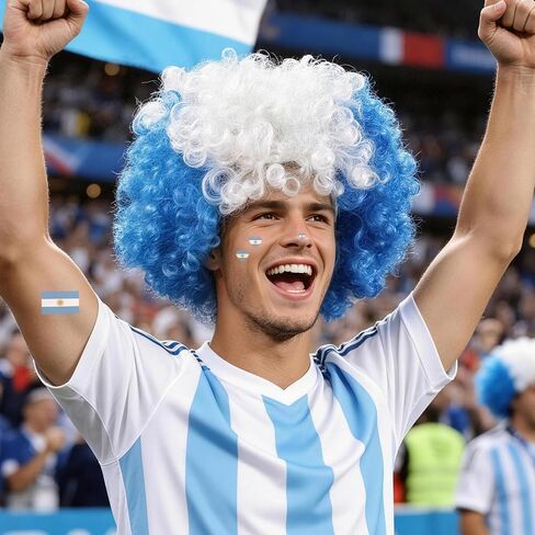 MEEZY American Flag Colored Afro Wig for Men Women 2026 World Soccer Championship Cup, Blue White Red Afro Wigs Soccer Fans Cheer Hair Piece Funny Crazy Fluffy Hair with Accessories for 4th of July in Saudi Arabia