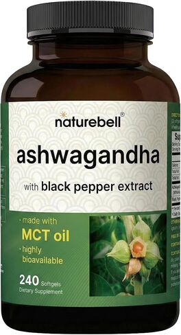 NatureBell Ashwagandha with Black Pepper Extract - 240 Softgels - Made with MCT Oil - Highly Bioavailable in Kuwait