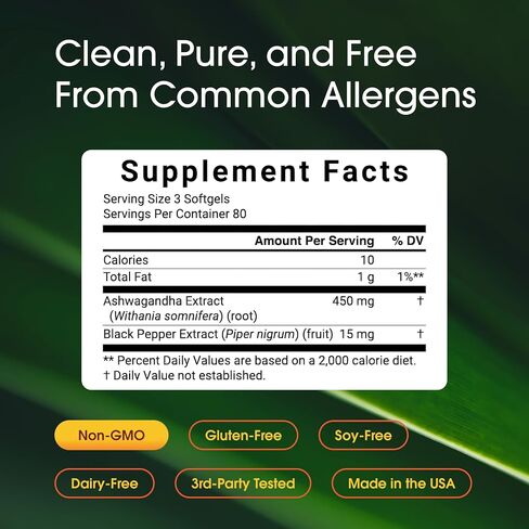NatureBell Ashwagandha with Black Pepper Extract - 240 Softgels - Made with MCT Oil - Highly Bioavailable in Kuwait