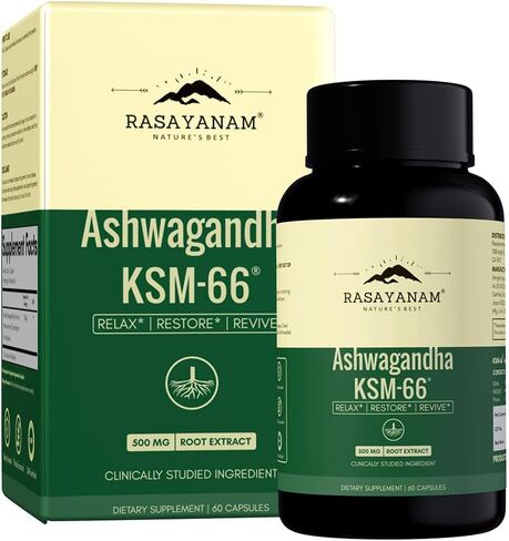 راساينام اشواغاندا KSM-66® 500 ملغ | 5% ويثانوليدات للحصول على أفضل النتائج | مستخلص جذور نقي 100% | دعم الطاقة والتعافي | أقوى اشواغاندا في العالم | 60 كبسولة in Kuwait