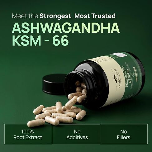 راساينام اشواغاندا KSM-66® 500 ملغ | 5% ويثانوليدات للحصول على أفضل النتائج | مستخلص جذور نقي 100% | دعم الطاقة والتعافي | أقوى اشواغاندا في العالم | 60 كبسولة in Kuwait