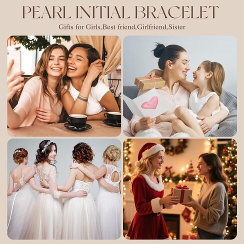 M MOOHAM Pearl Initial Bracelets for Teen Girls - 14k Gold Plated Heart Initial Letter A-Z Pearl bracelets for women Girl kids Teens Gifts, Stretch Letter Charm Bracelets Birthday Gifts for Girls in Kuwait