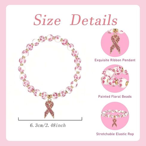 pVq Breast Cancer Awareness Bracelets for Women Pink Ribbon Cancer Awareness Bracelets Encouragement Breast Cancer Awareness Accessories Jewelry Gifts in Saudi Arabia