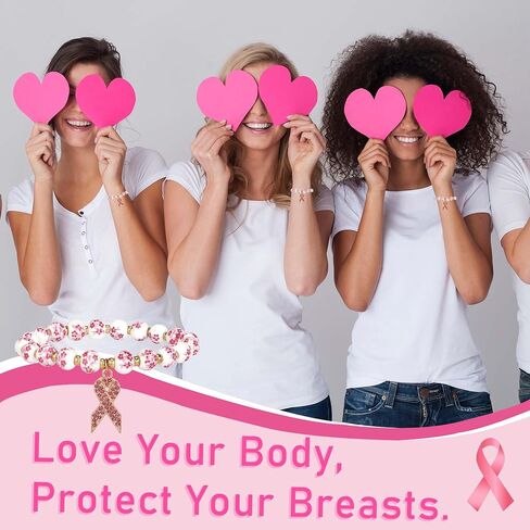 pVq Breast Cancer Awareness Bracelets for Women Pink Ribbon Cancer Awareness Bracelets Encouragement Breast Cancer Awareness Accessories Jewelry Gifts in Saudi Arabia