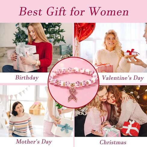 pVq Breast Cancer Awareness Bracelets for Women Pink Ribbon Cancer Awareness Bracelets Encouragement Breast Cancer Awareness Accessories Jewelry Gifts in Saudi Arabia