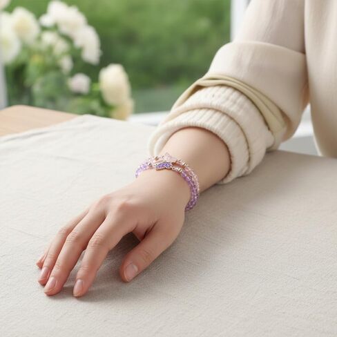 2 Pcs Best Friend Bracelets, Butterfly Friendship Bracelets with Charm Beads, Adjustable Matching Jewelry Gifts for Women Couples (White Purple Pink Gold, 4.72 In)(1) (2) in Saudi Arabia