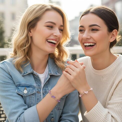 2 Pcs Best Friend Bracelets, Butterfly Friendship Bracelets with Charm Beads, Adjustable Matching Jewelry Gifts for Women Couples (White Purple Pink Gold, 4.72 In)(1) (2) in Saudi Arabia