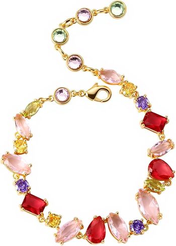 14K Gold Plated Cubic Zirconia Birthstone Tennis Bracelet, Classic Fine Jewelry for Women in Saudi Arabia